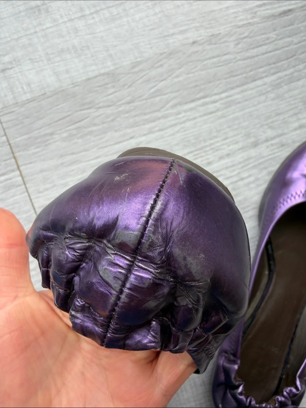 Tory Burch Metallic Purple Reva Logo Ballet Flats, Size 6-61/2.